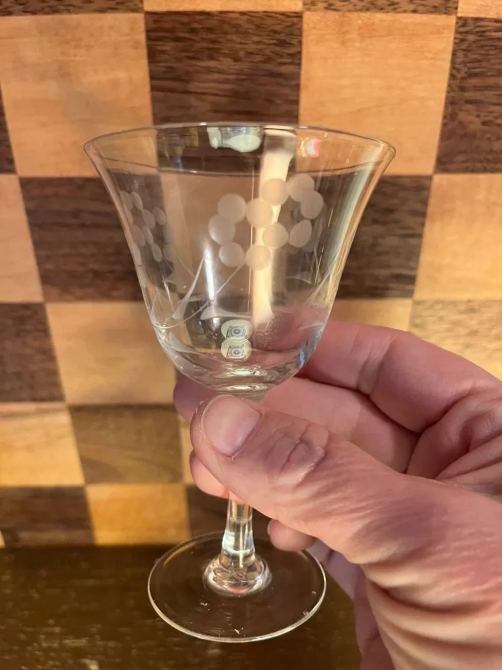 Small Crystal Floral Etched Stemmed Glass A896